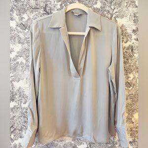 Vince Light Gray SILK Silver Sage Pullover Polo Blouse Top Shirt Small Grey